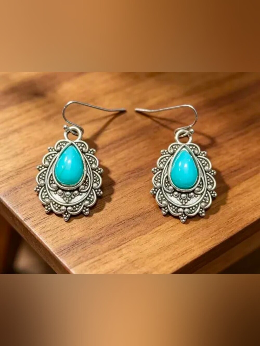 $8 Each Or Bundle 5/$20 Turquoise Teardrop Silver-Accent Dangle Earrings